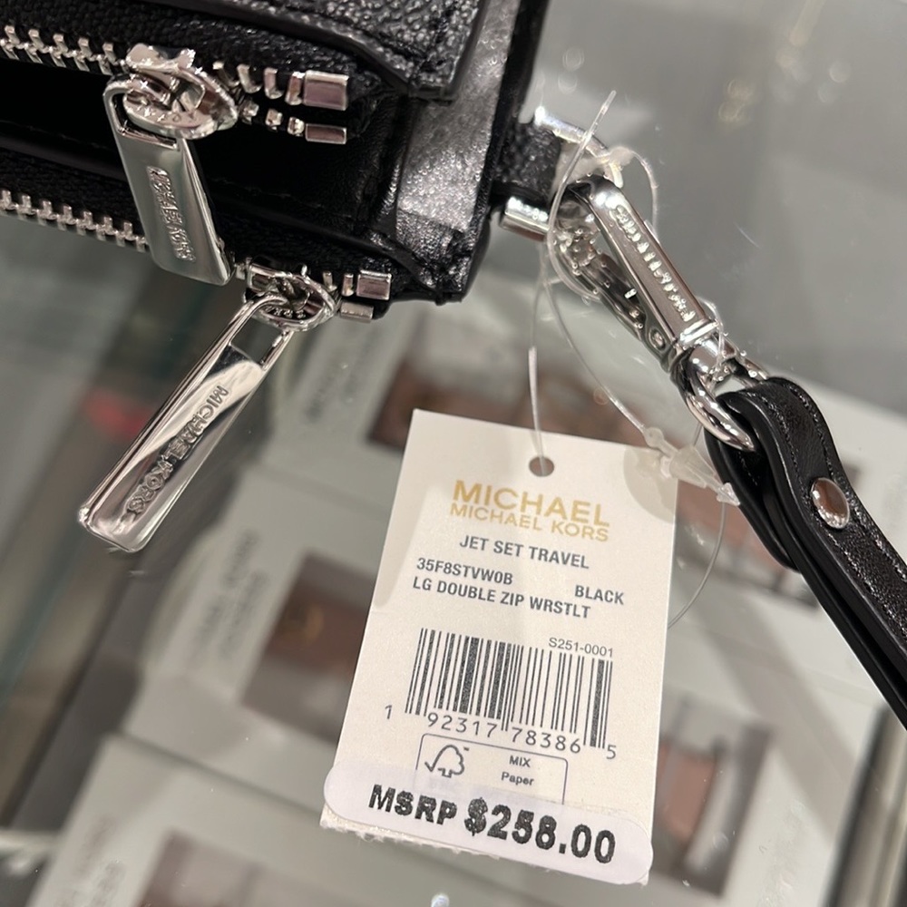 MICHAEL KORS LARGE DOUBLE ZIP WRISTLET PHONEHOLDER WALLET CLUTCH 
BLACK SIGNATUR - Picture 9 of 16